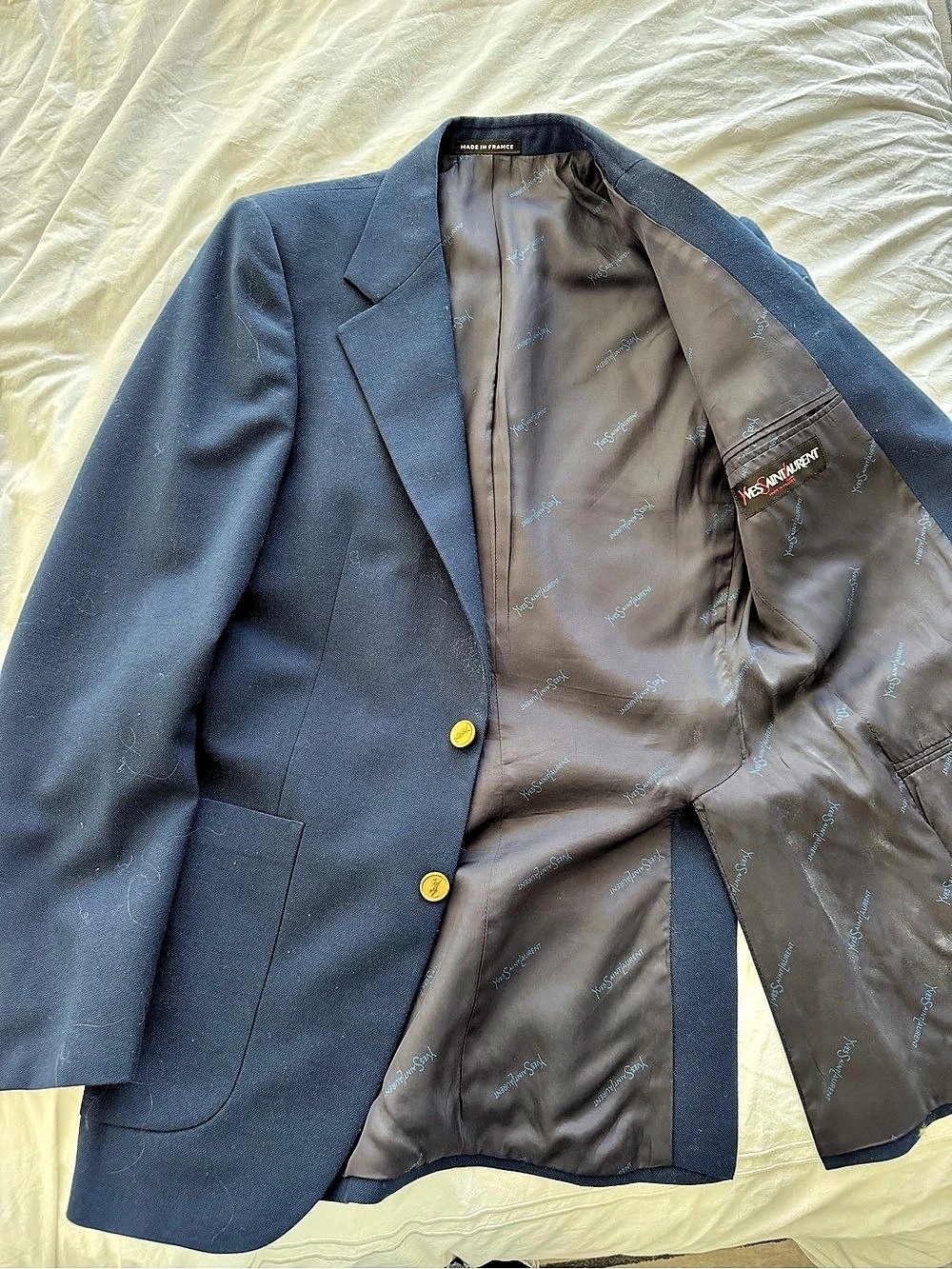 Yves Saint Laurent Vintage Navy Wool Gold Button Blazer Blue Wool-Blend Style - Picture 7 of 9